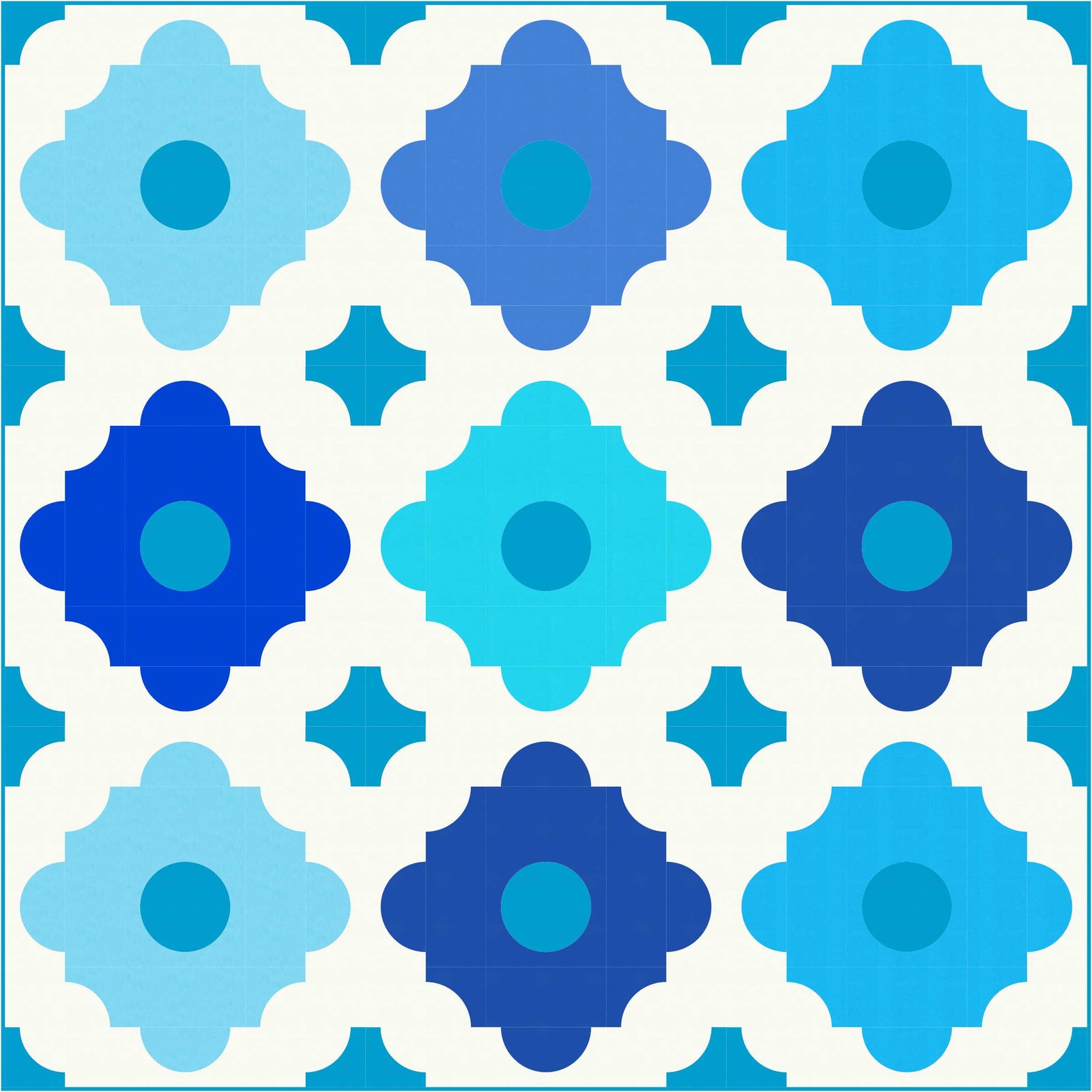A blue and white pattern with different shapes.