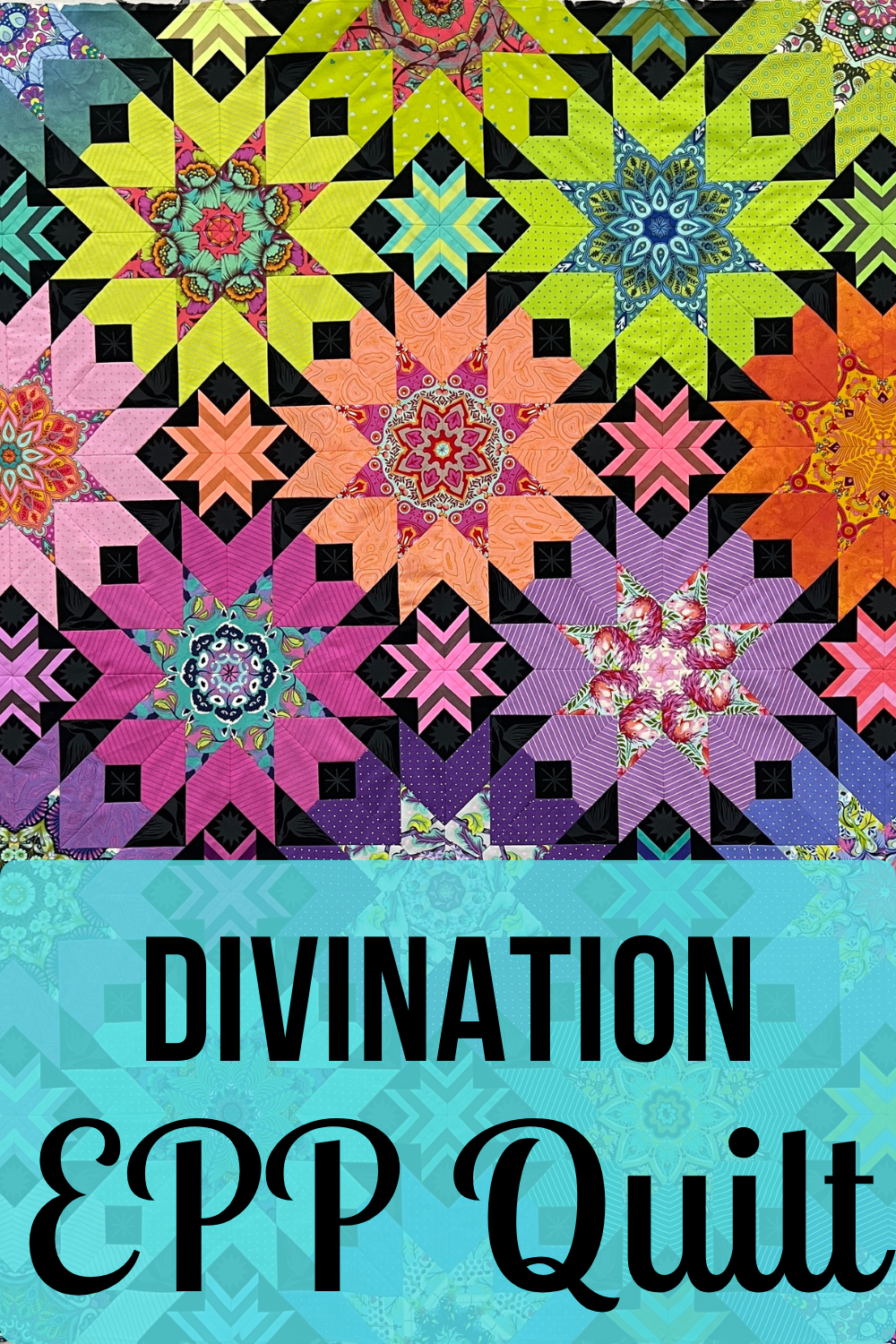 A colorful quilt with the word divination in front.