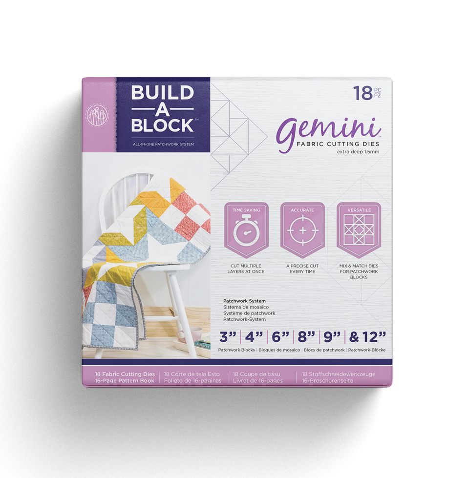 A box of gemini quilt blocks with instructions.