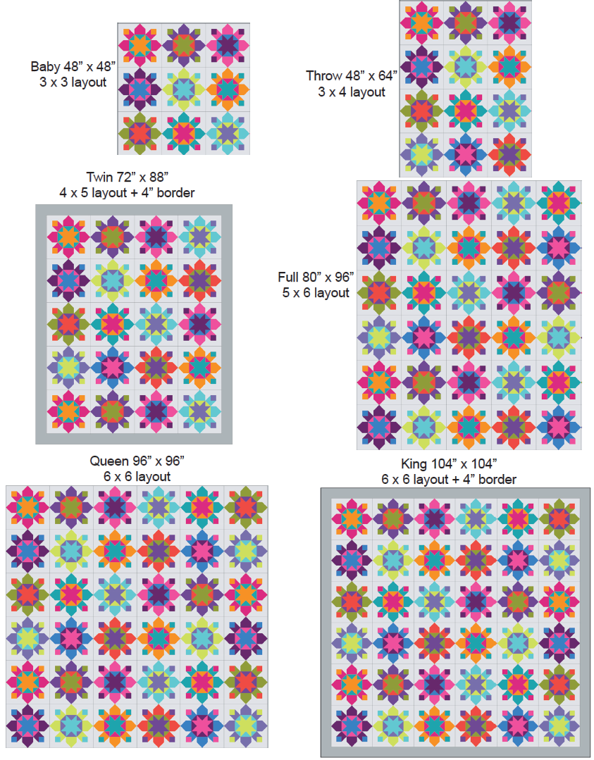 A collection of quilt sizes and measurements.