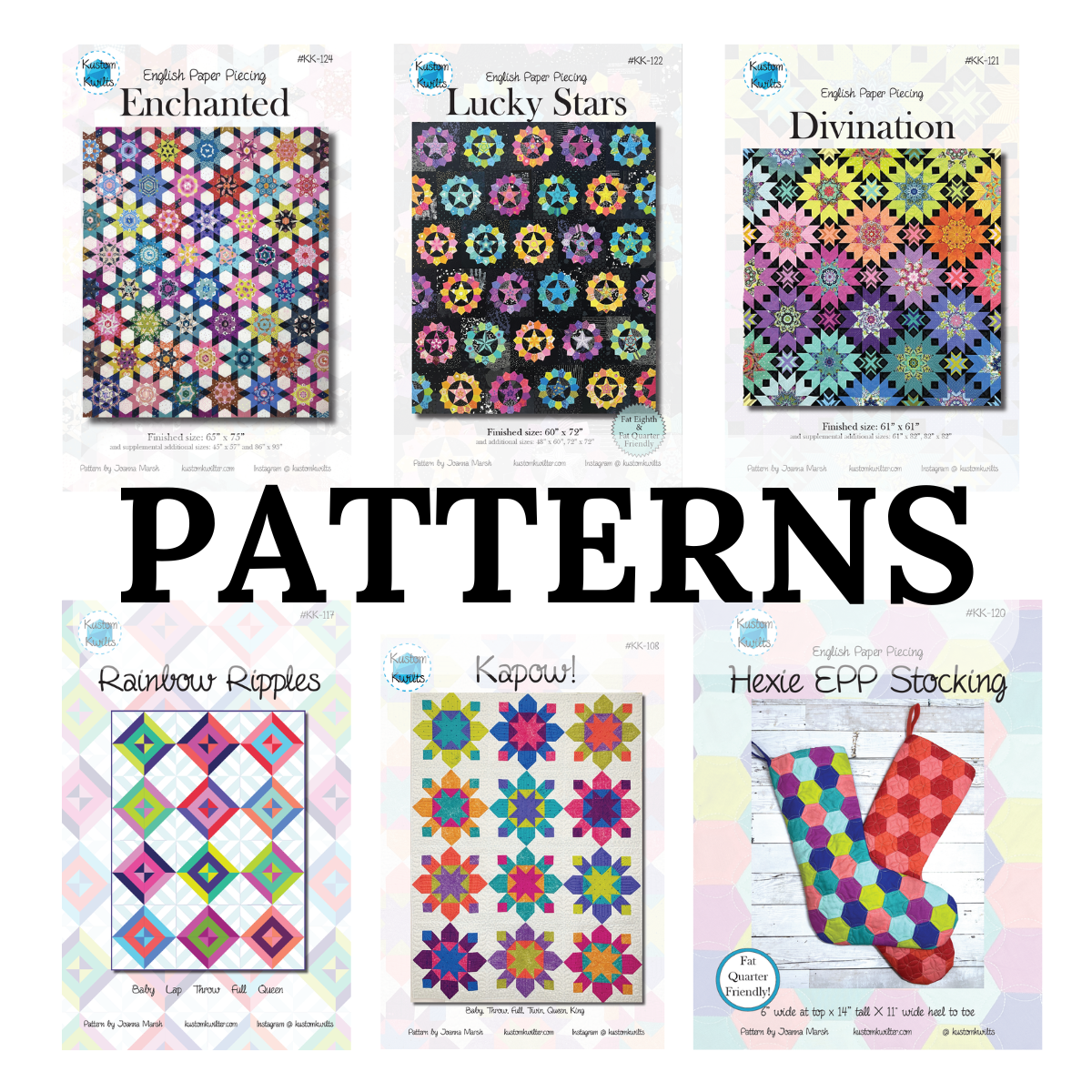 Graphic of brightly colored patterns with the word patterns on it