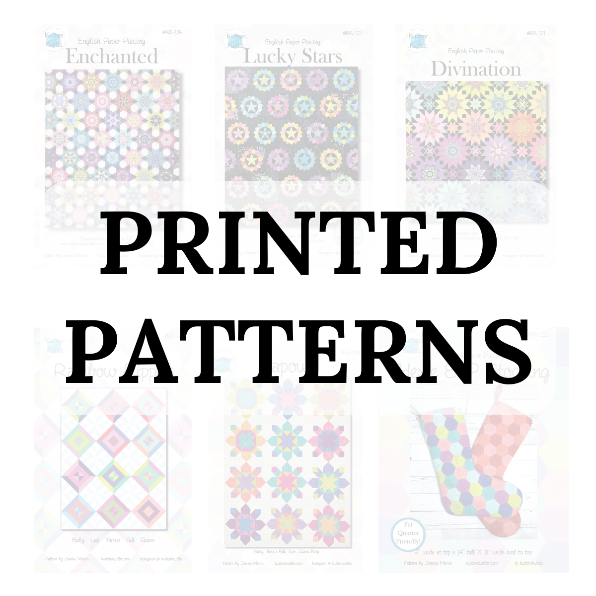 Graphic of patterns that says printed patterns on it