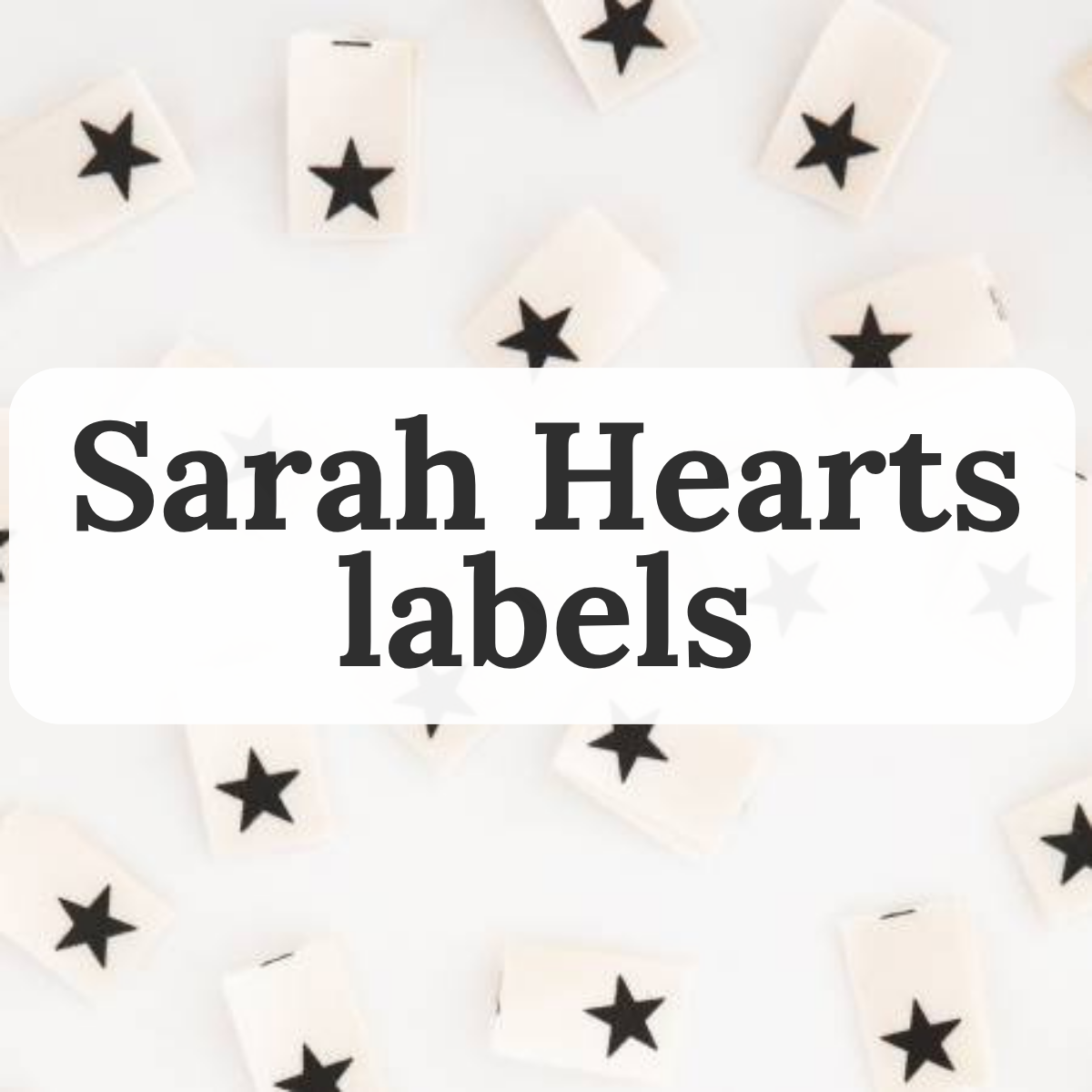 black stars on a white and cream background with the words Sarah Hearts labels on it