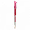 A pink and white pen with red ink.