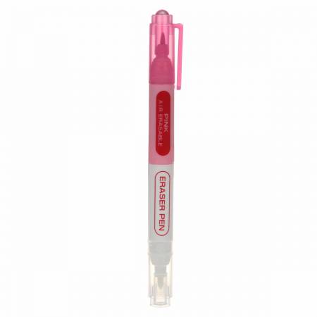 A pink and white pen with red ink.