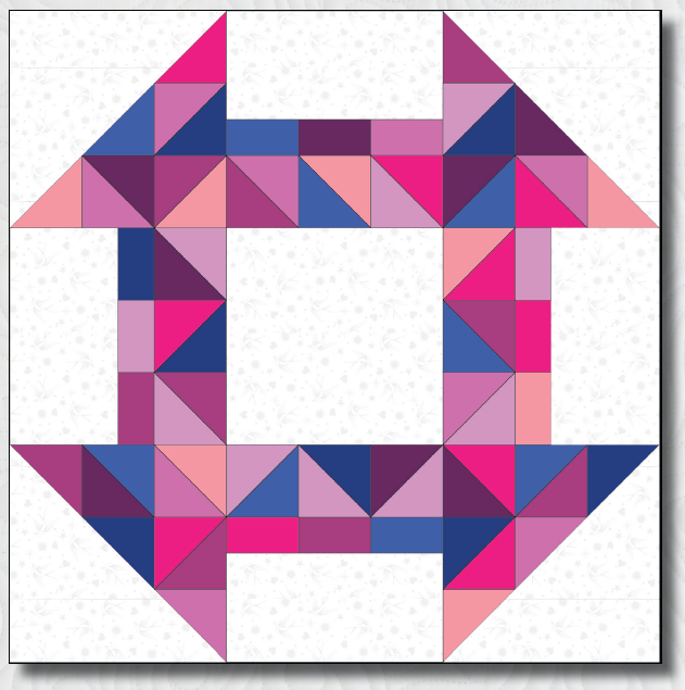 A square quilt block with triangles in the center.