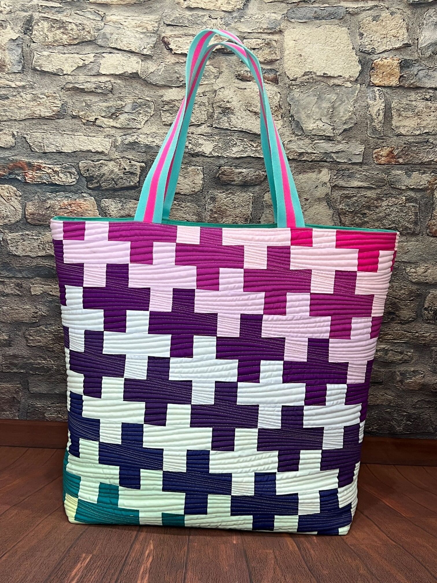 A colorful bag with crosses on it