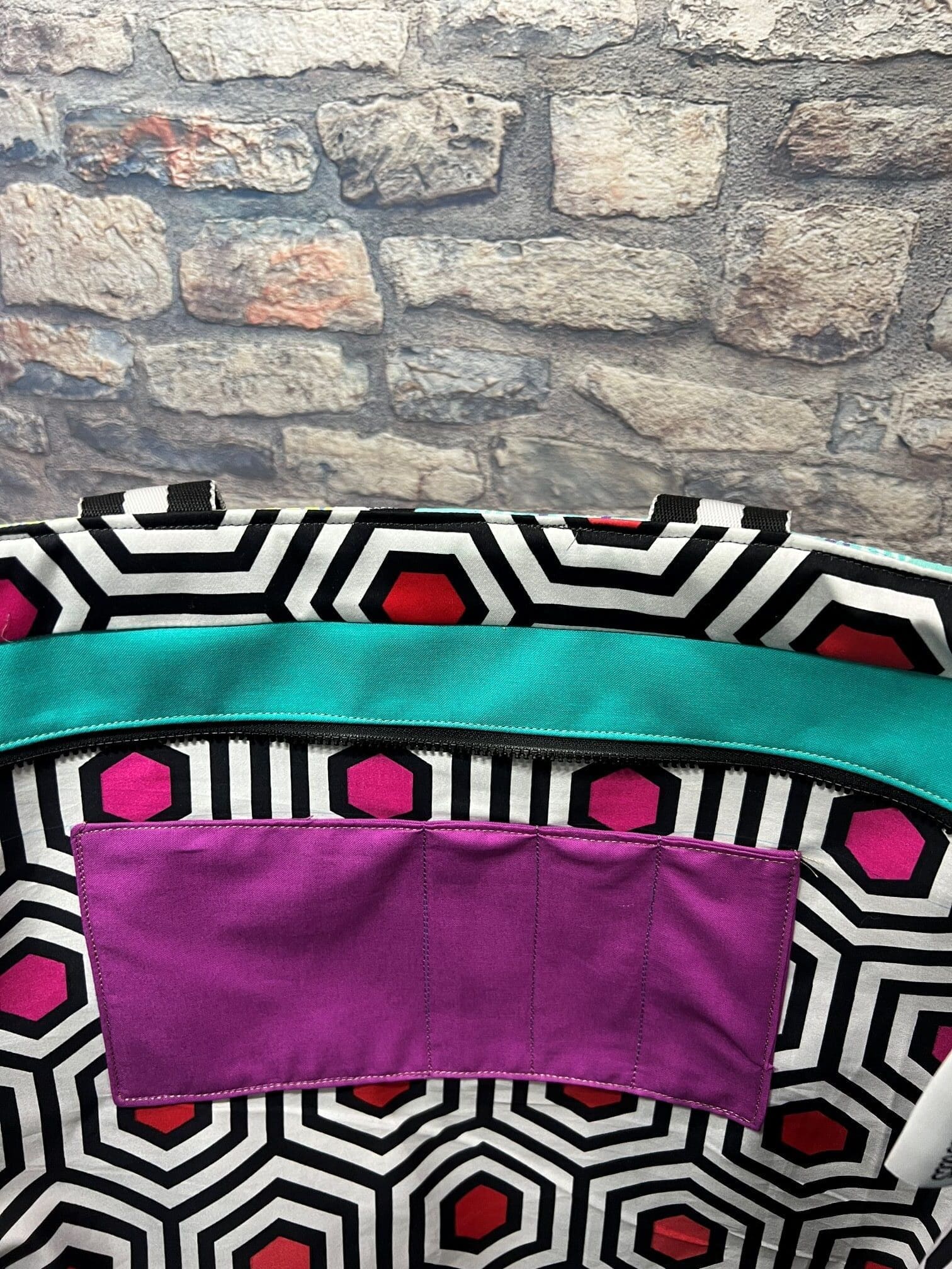 A close up of the pocket on a bag
