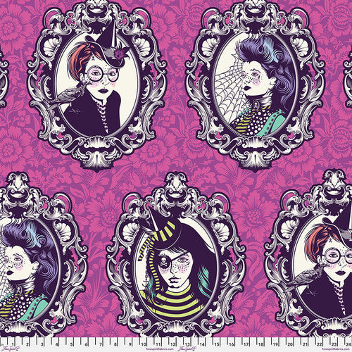 A purple background with several frames of women in them.