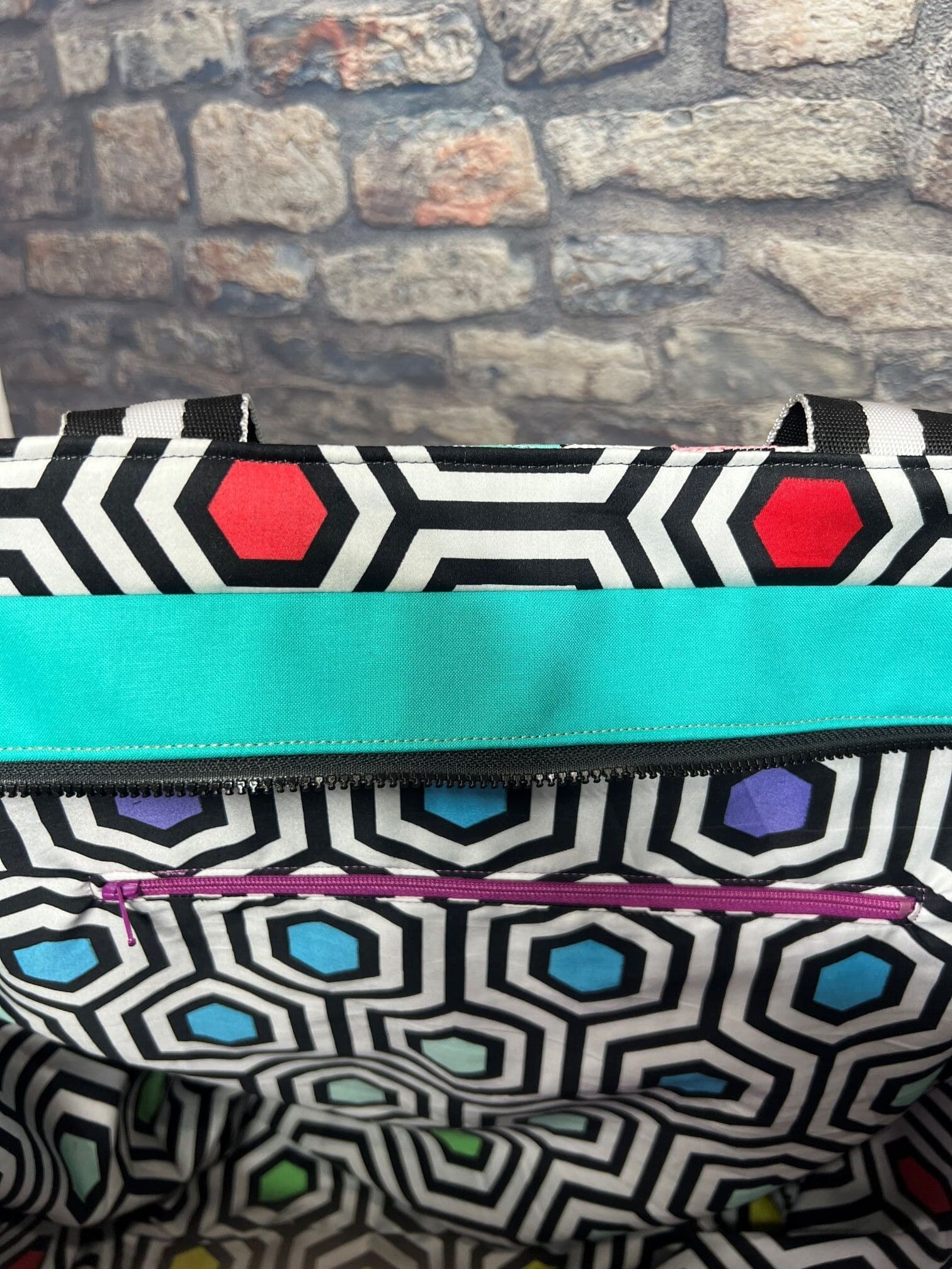 A close up of the inside of a bag