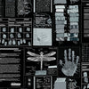 crime based fabric in black and white