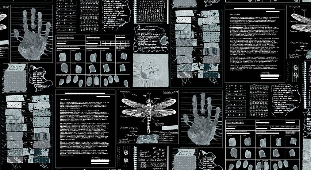 crime based fabric in black and white