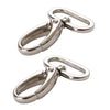 Two silver swivel snap hooks with rectangular loops.