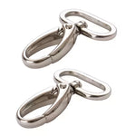 Two silver swivel snap hooks with rectangular loops.