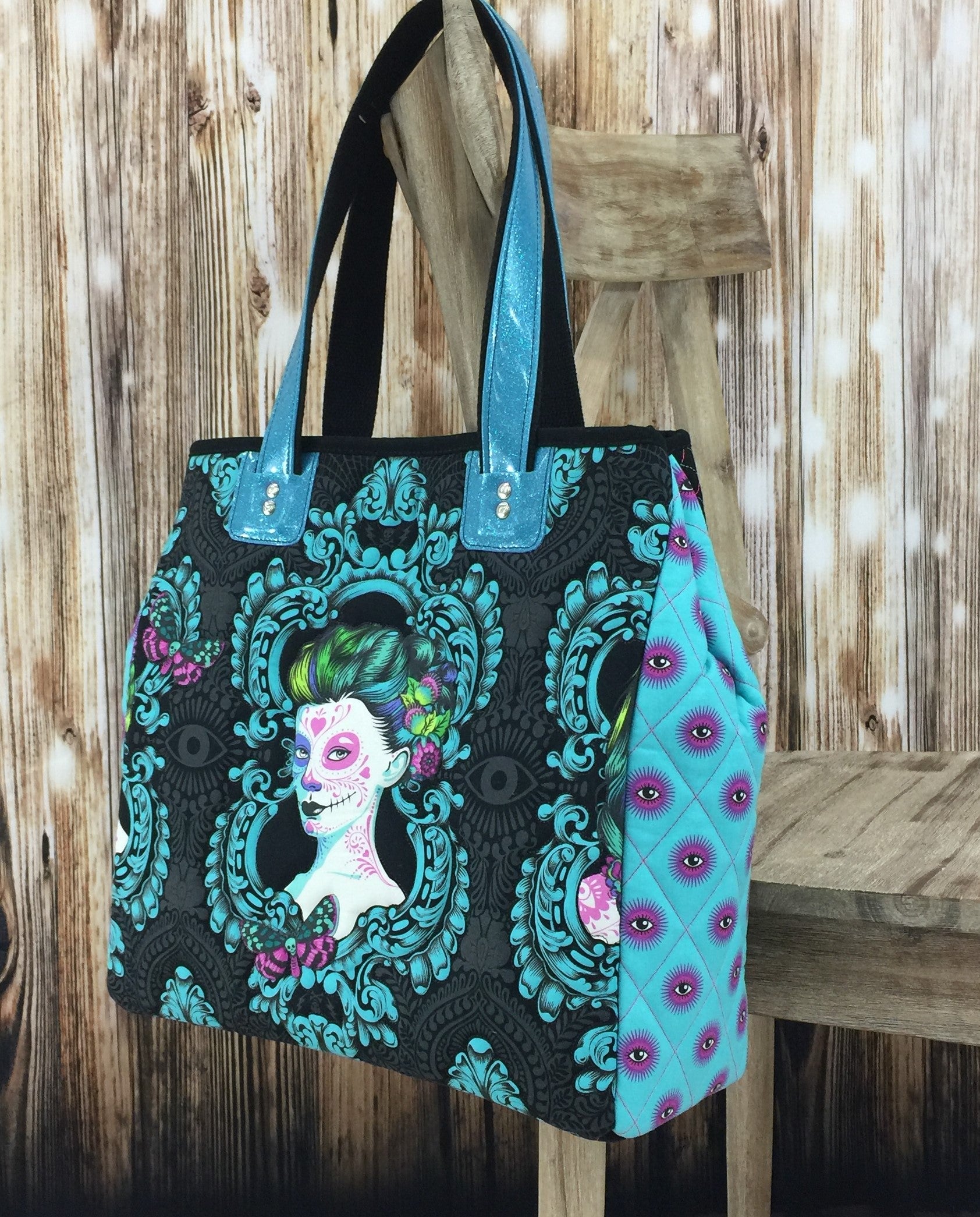 A bag with a woman 's face on it.
