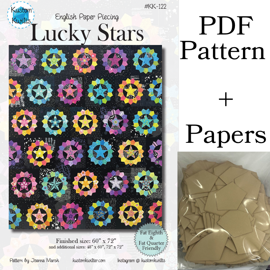 Quilt pattern and paper templates for Lucky Stars design.