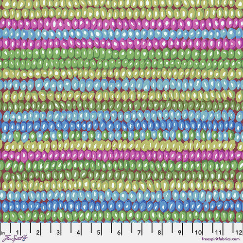 A colorful background of beads is shown.