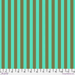 A green and brown striped fabric background.
