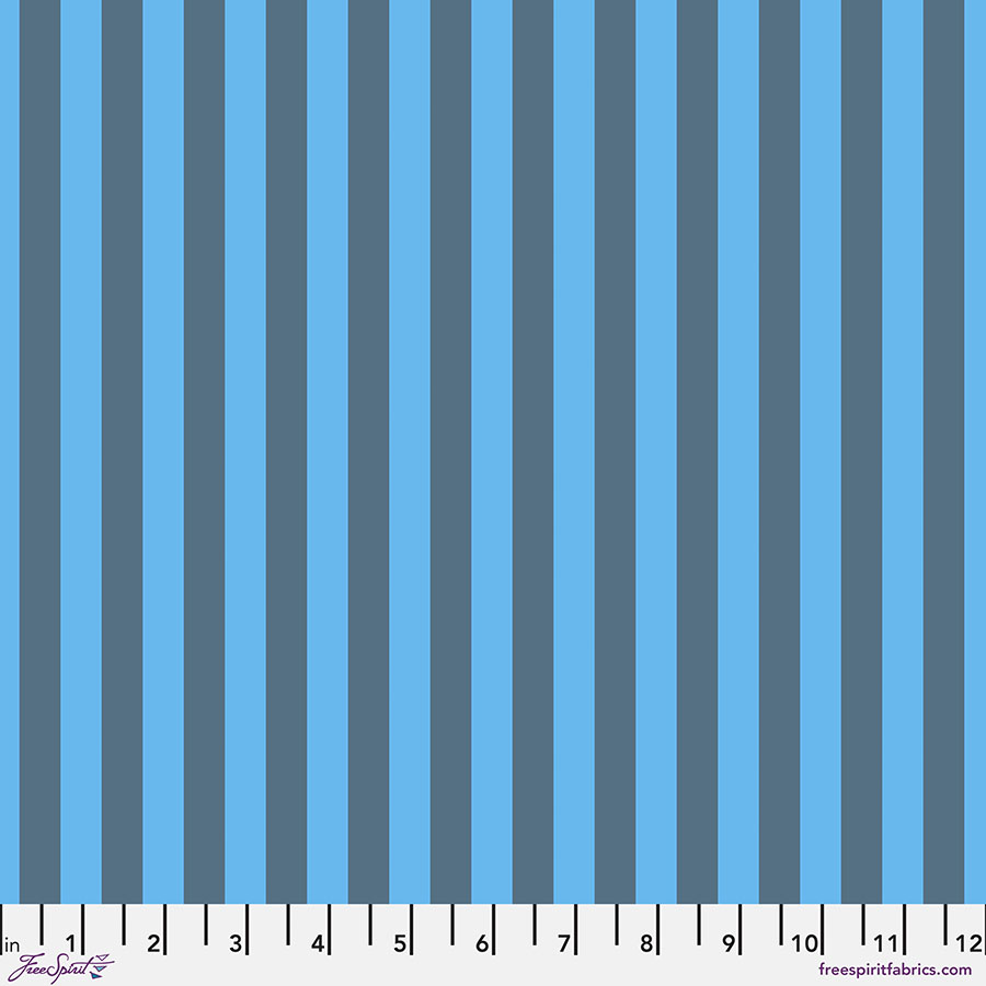 A blue and grey striped fabric with a number of lines.
