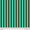 A green and black striped fabric background.