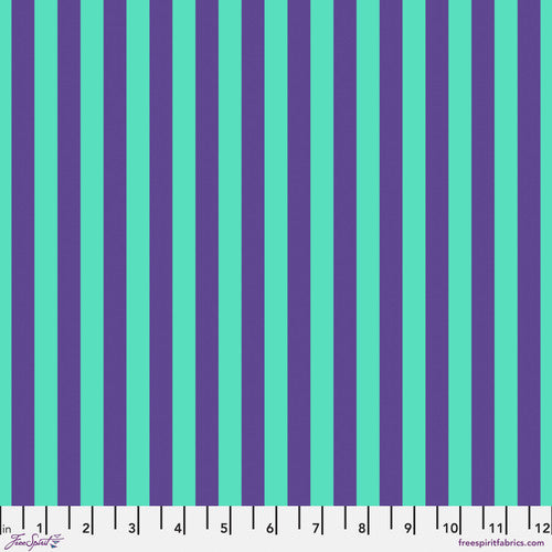 A blue and purple striped fabric with a white background.