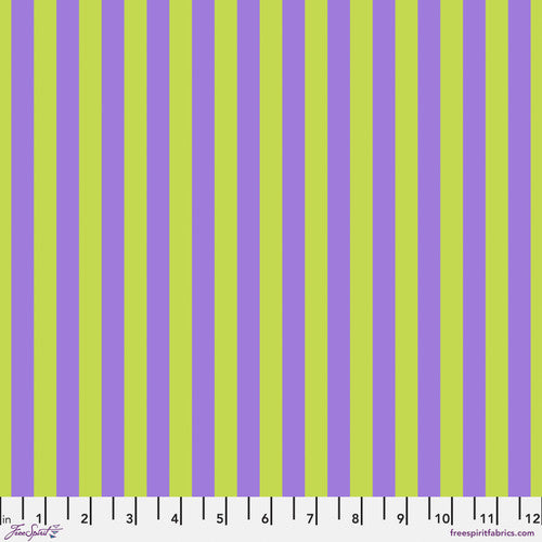 A purple and green striped fabric with a white background.