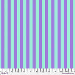 A purple and blue striped fabric with a white background.