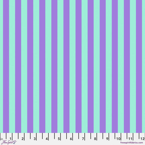 A purple and blue striped fabric with a white background.