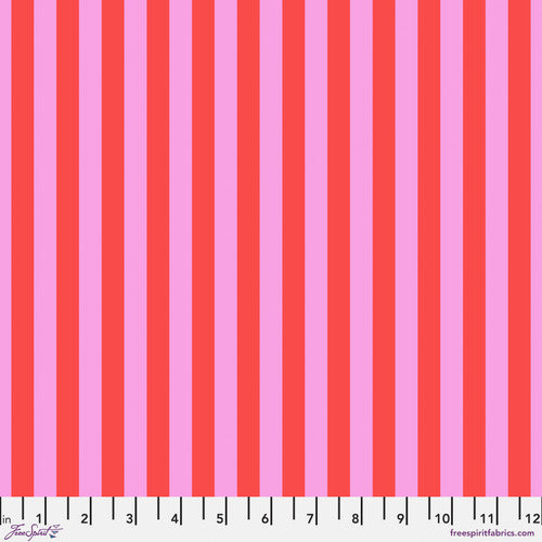 A pink and red striped fabric with a white background.