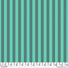 A green and grey striped fabric background.