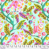 A pattern of cats and leaves on a light blue background.