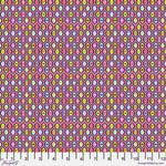 A pink and yellow pattern with many circles.