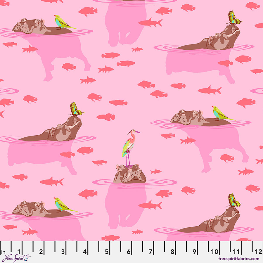 A pink background with cats and birds on it.