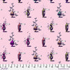 A pink background with many different vases of various shapes and sizes.