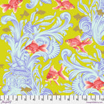 A close up of the fabric with fish on it