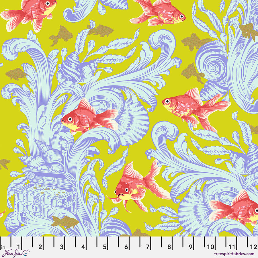 A close up of the fabric with fish on it