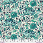 A floral pattern with blue flowers and leaves.