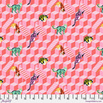 A pink background with different animals on it.