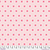 A pink and white pattern with red flowers.