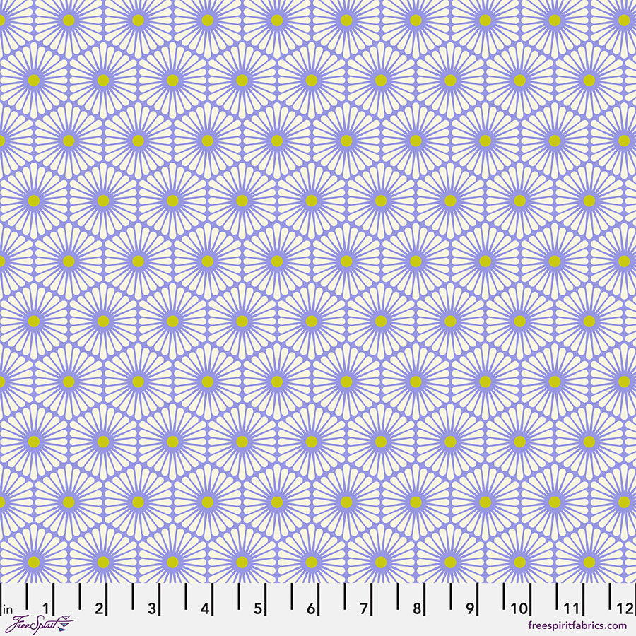 A pattern of blue and yellow flowers on a white background.