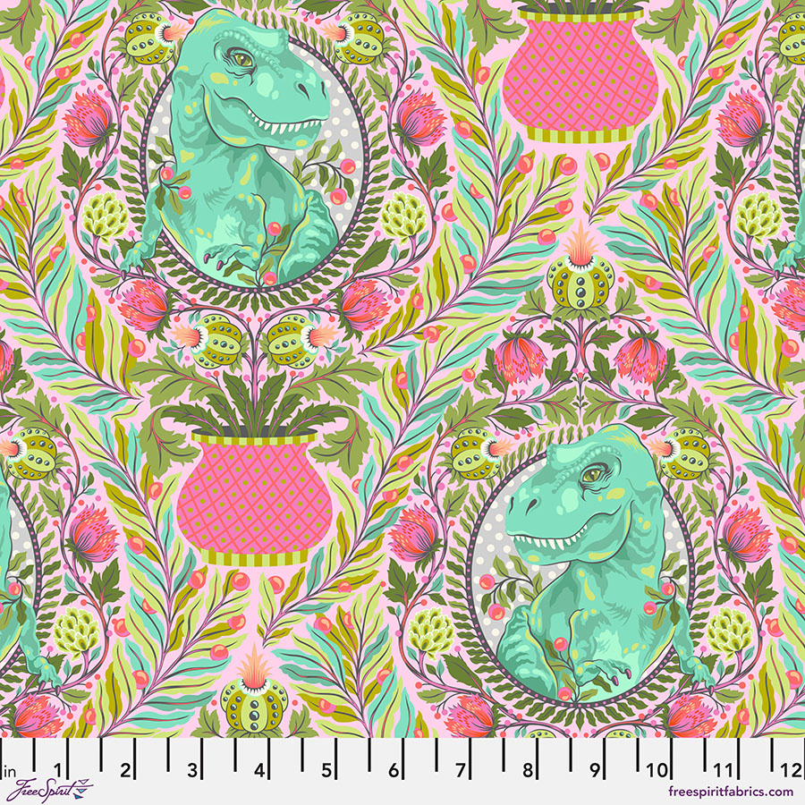 A pattern of flowers and leaves on a pink background.
