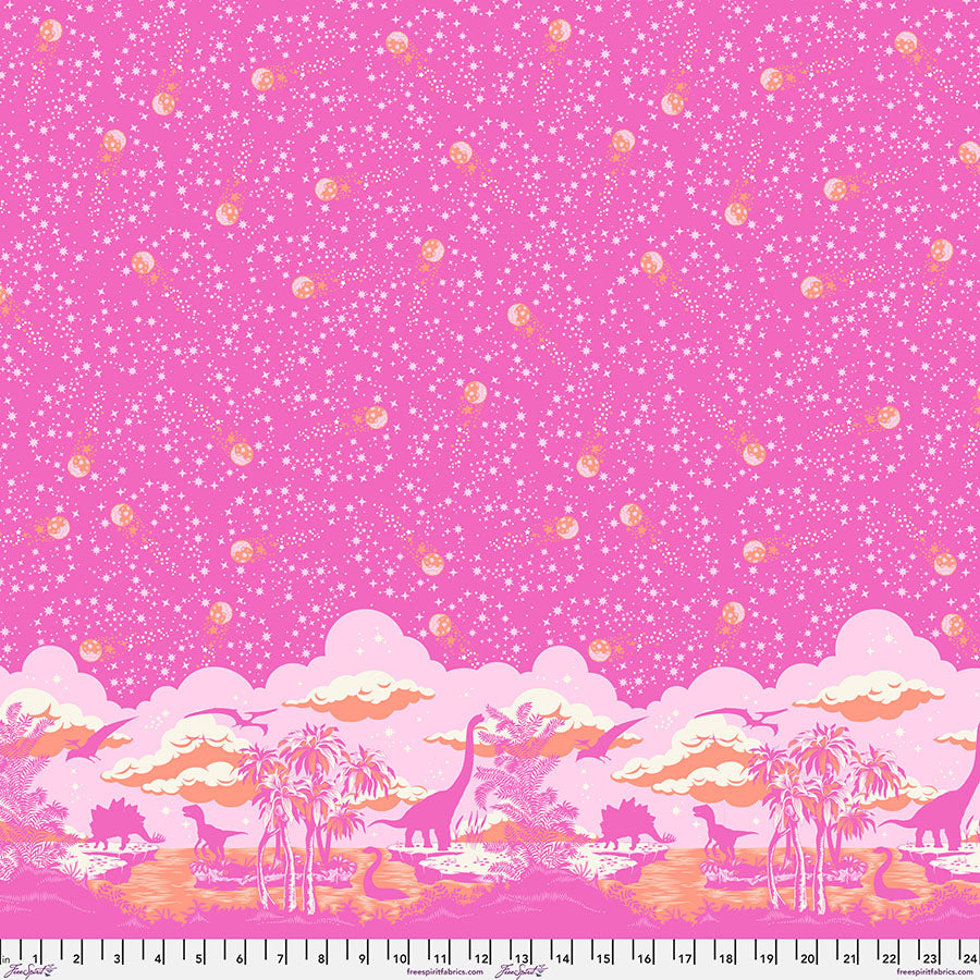 A pink background with animals and stars on it.