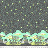 A green and black pattern with animals on it