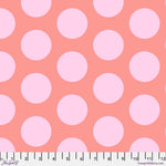 A pink polka dot fabric with white dots.