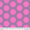 A purple and pink polka dot fabric with a white background.