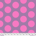 A purple and pink polka dot fabric with a white background.