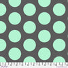 A gray and green polka dot fabric with a white background.