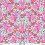 Colorful abstract pattern with pink, red, and purple hues.