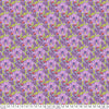 Seamless floral pattern with purple and pink flowers and green leaves.