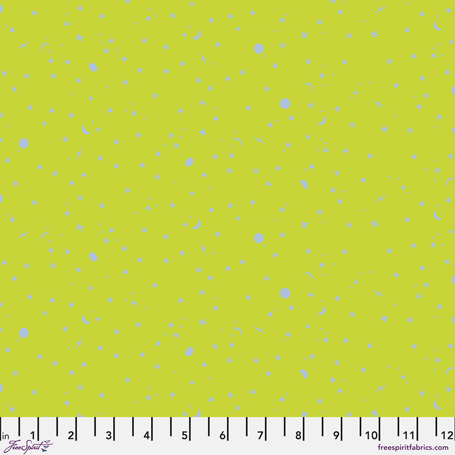 Solid lime green fabric with a subtle texture and a ruler for scale.